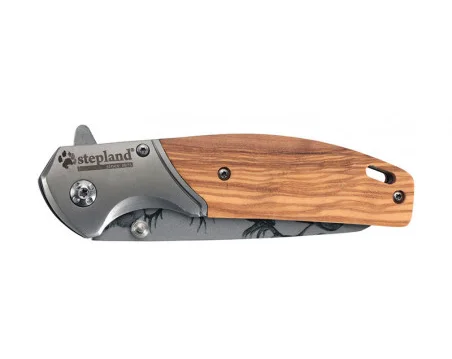 Couteau pliant 8cm gravé Cerf Inox Bois - Image 2