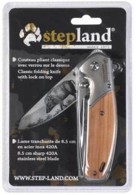 Couteau pliant 8cm gravé Sanglier Inox Bois - Image 2